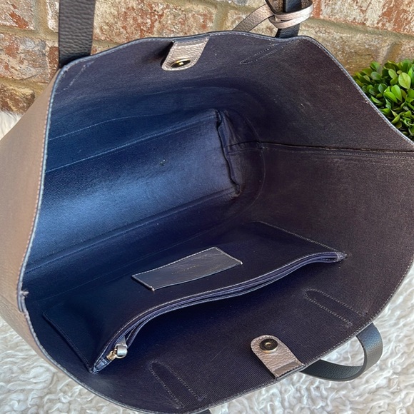 Cole Haan Palermo Silver and Black Two-Tone Leather Tote Bag - Picture 4 of 12